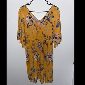 Torrid yellow floral mini dress, bell half sleeves, size 00